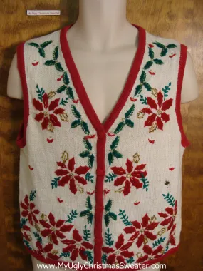 Ugly Christmas Jumper Vest with Poinsettias