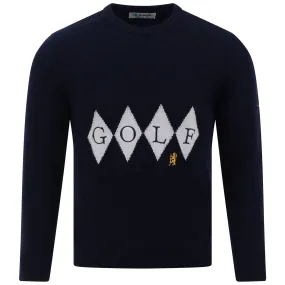 Unisex Heritage Diamond Intarsia Knit Navy/Ivory - SS23