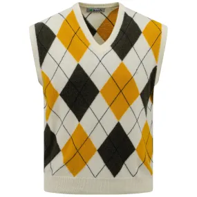 Unisex Iconic Argyle Vest Ivory/Mustard - SS23
