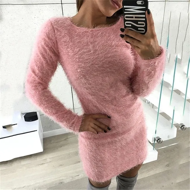 VenusFox knitted fluffy Bodycon Dress