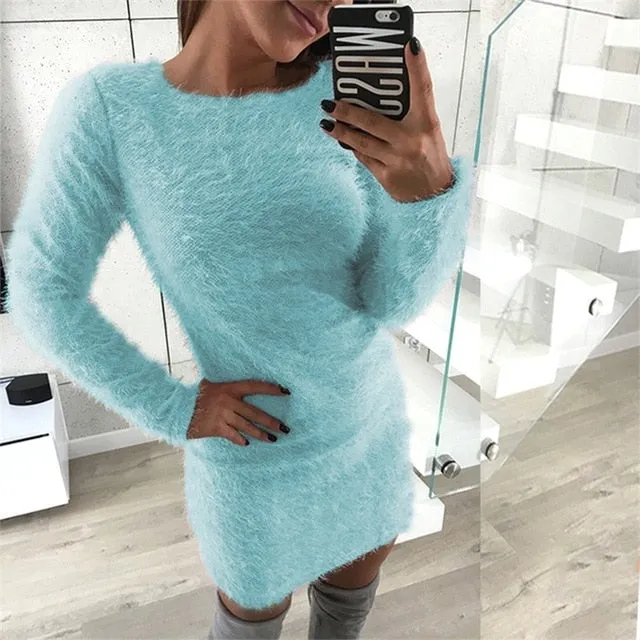 VenusFox knitted fluffy Bodycon Dress