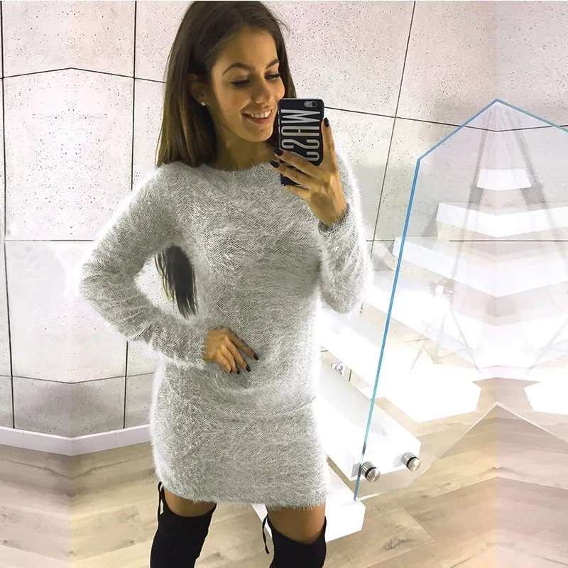 VenusFox knitted fluffy Bodycon Dress