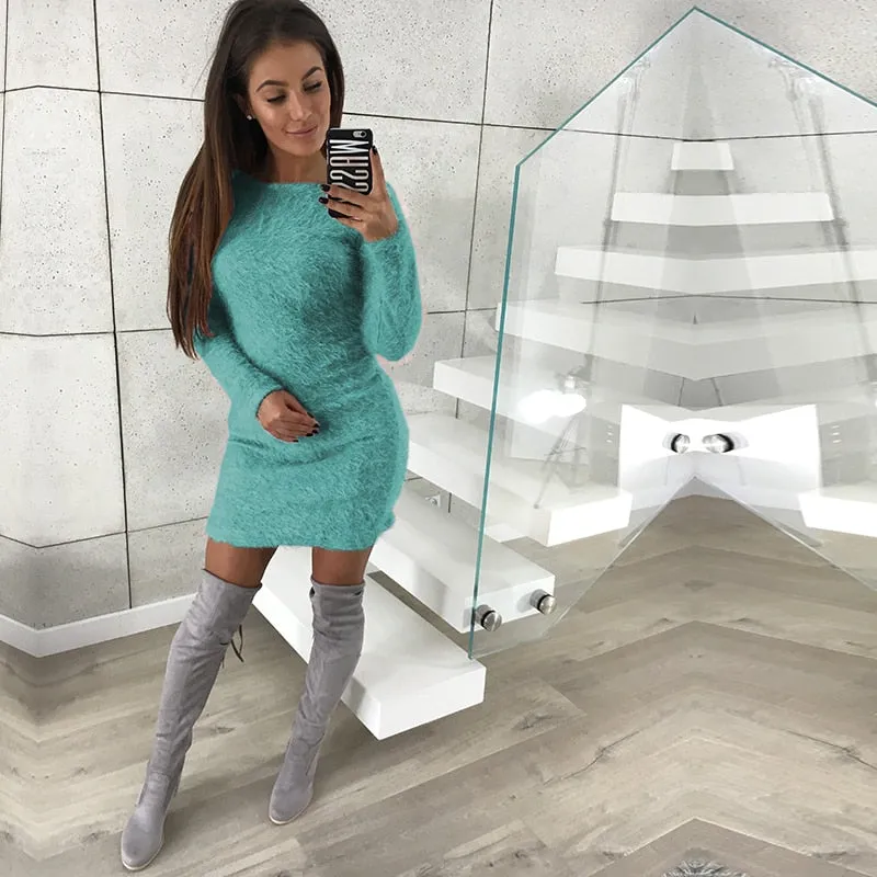 VenusFox knitted fluffy Bodycon Dress