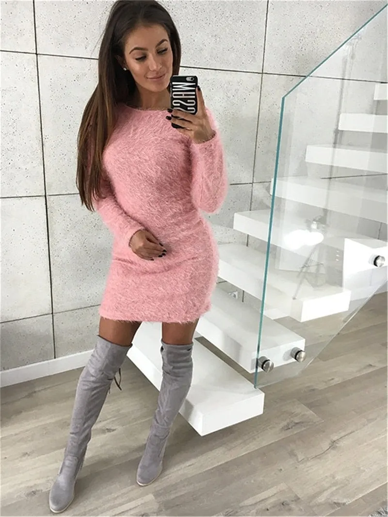VenusFox knitted fluffy Bodycon Dress