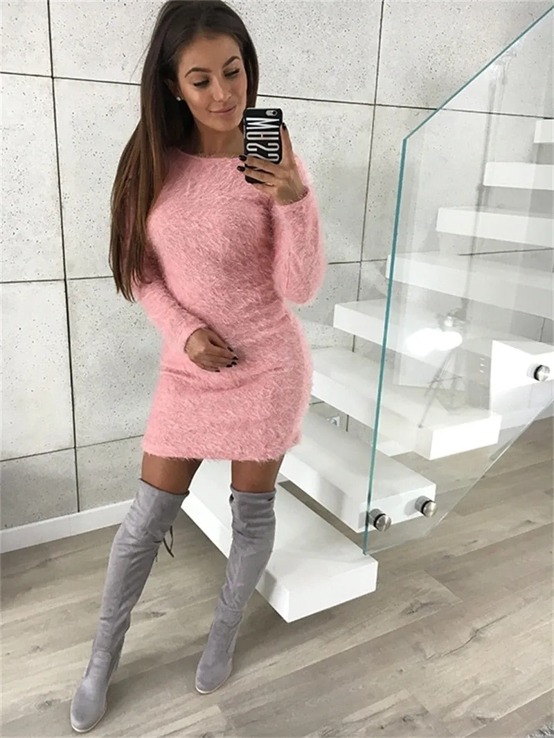 VenusFox knitted fluffy Bodycon Dress