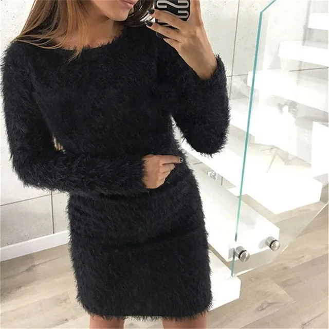 VenusFox knitted fluffy Bodycon Dress
