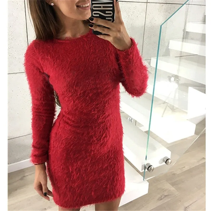 VenusFox knitted fluffy Bodycon Dress