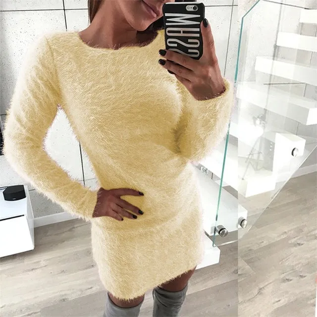 VenusFox knitted fluffy Bodycon Dress