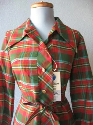 Vintage 60s Deadstock Day Dress Red Green Plaid Shift XL Debi Set Classic VFG New Old Stock