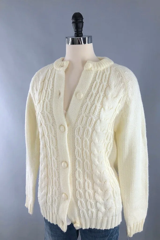 Vintage Ivory Cable Knit Cardigan Sweater