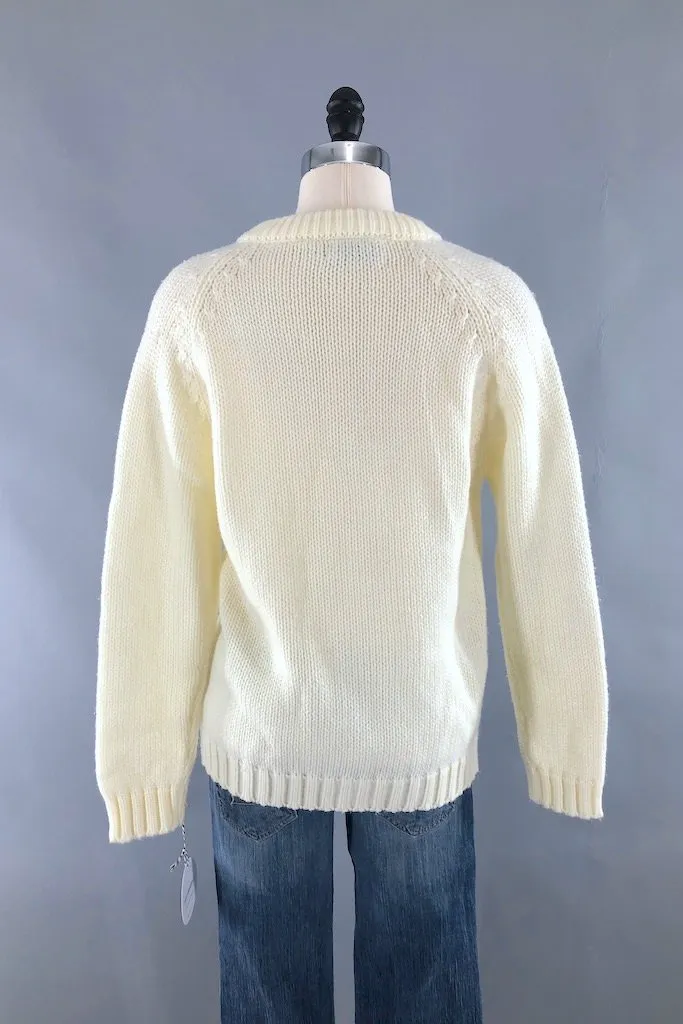 Vintage Ivory Cable Knit Cardigan Sweater