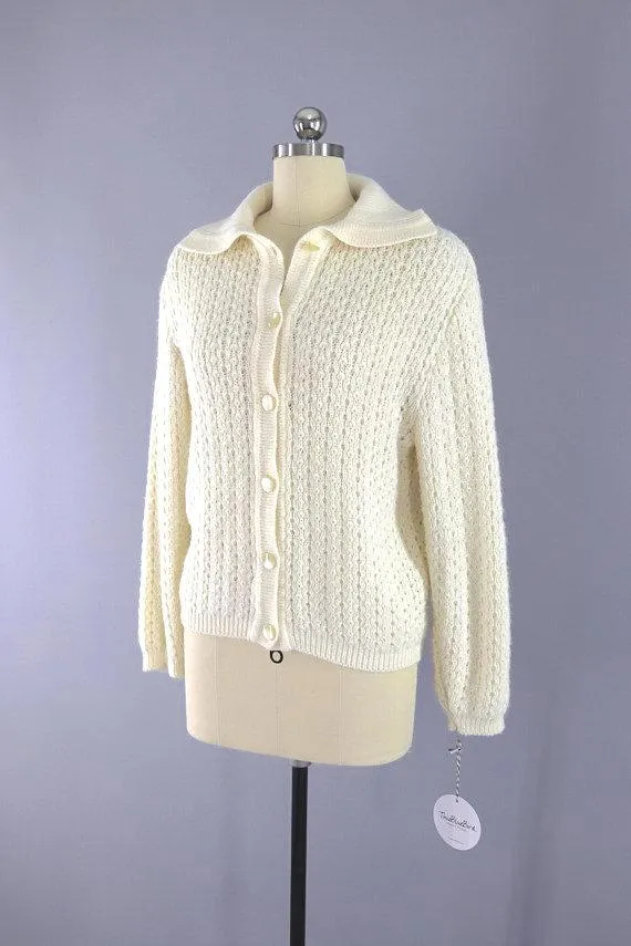 Vintage Ivory Knit Cardigan Sweater