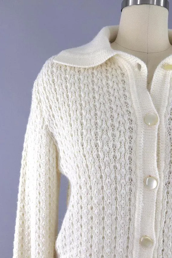 Vintage Ivory Knit Cardigan Sweater