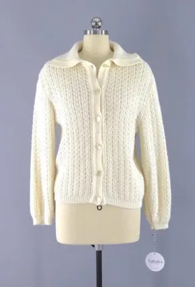 Vintage Ivory Knit Cardigan Sweater