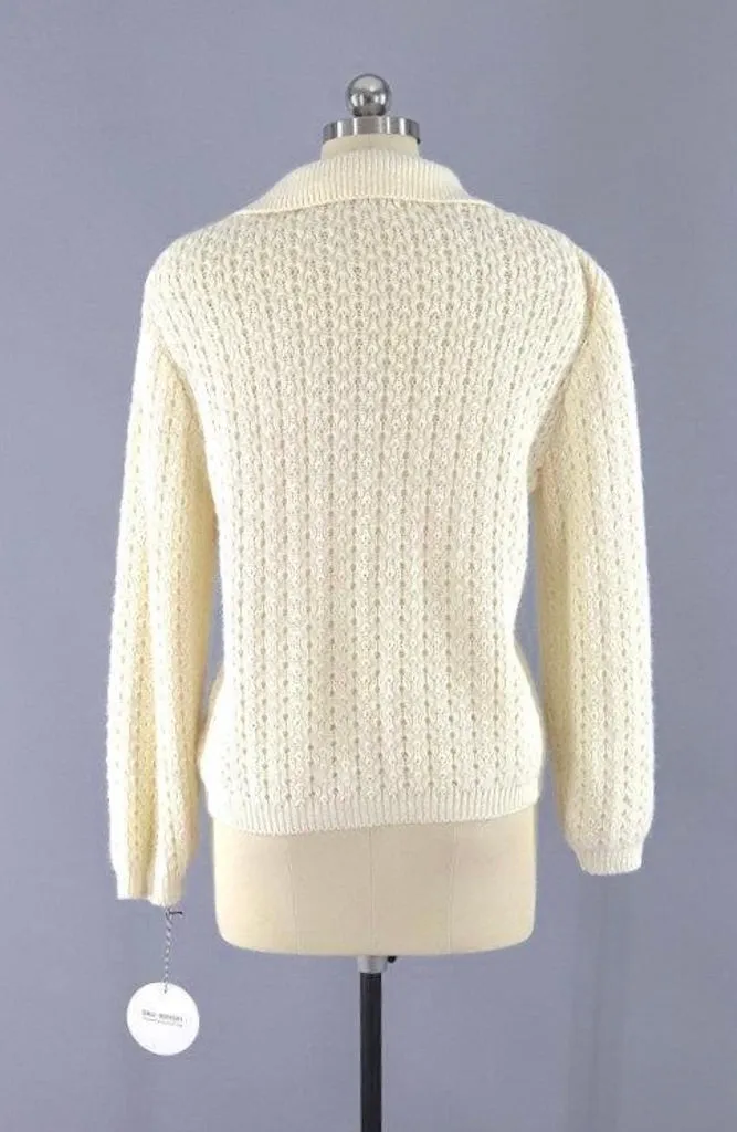 Vintage Ivory Knit Cardigan Sweater