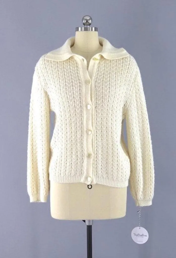 Vintage Ivory Knit Cardigan Sweater