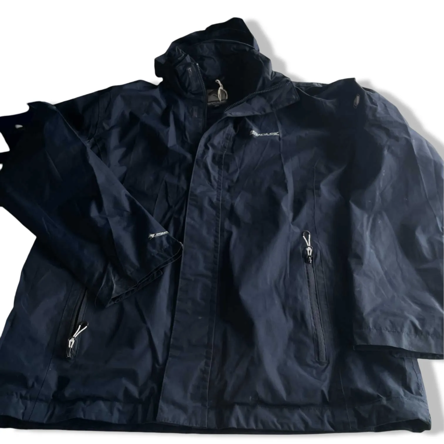 Vintage men Regatta Hydrafort navy full zip hooded rain coat in L|L30 W23|SKU 5710